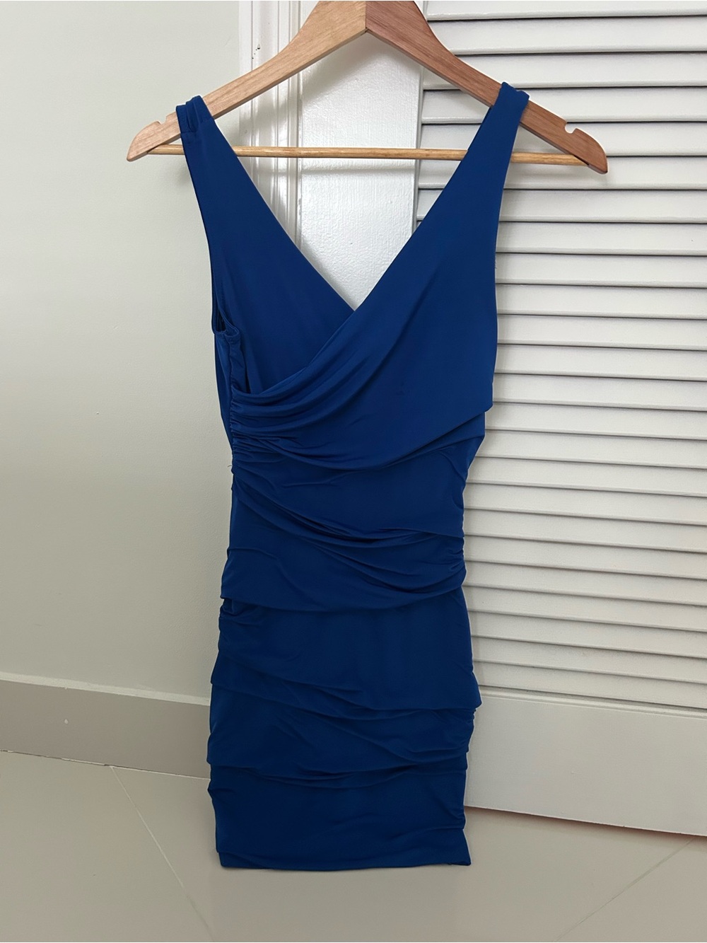 Forever 21 Royal Blue Ruched V-Neck Bodycon Mini Dress